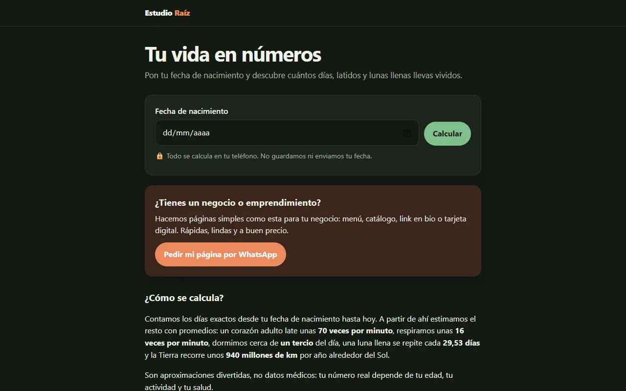 Herramienta Tu vida en números con el campo de fecha de nacimiento