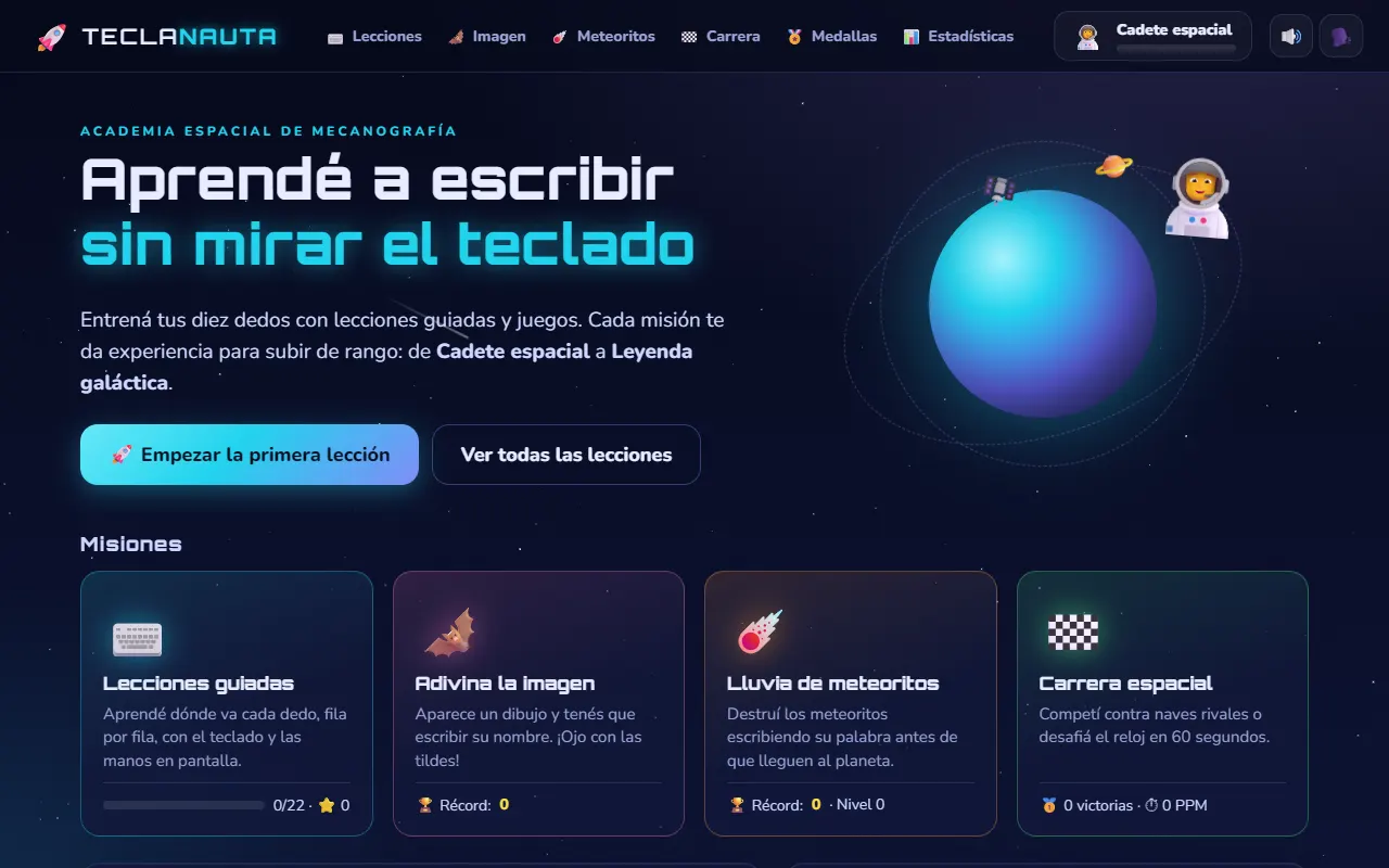 Inicio de Teclanauta, academia espacial de mecanografía, con sus misiones